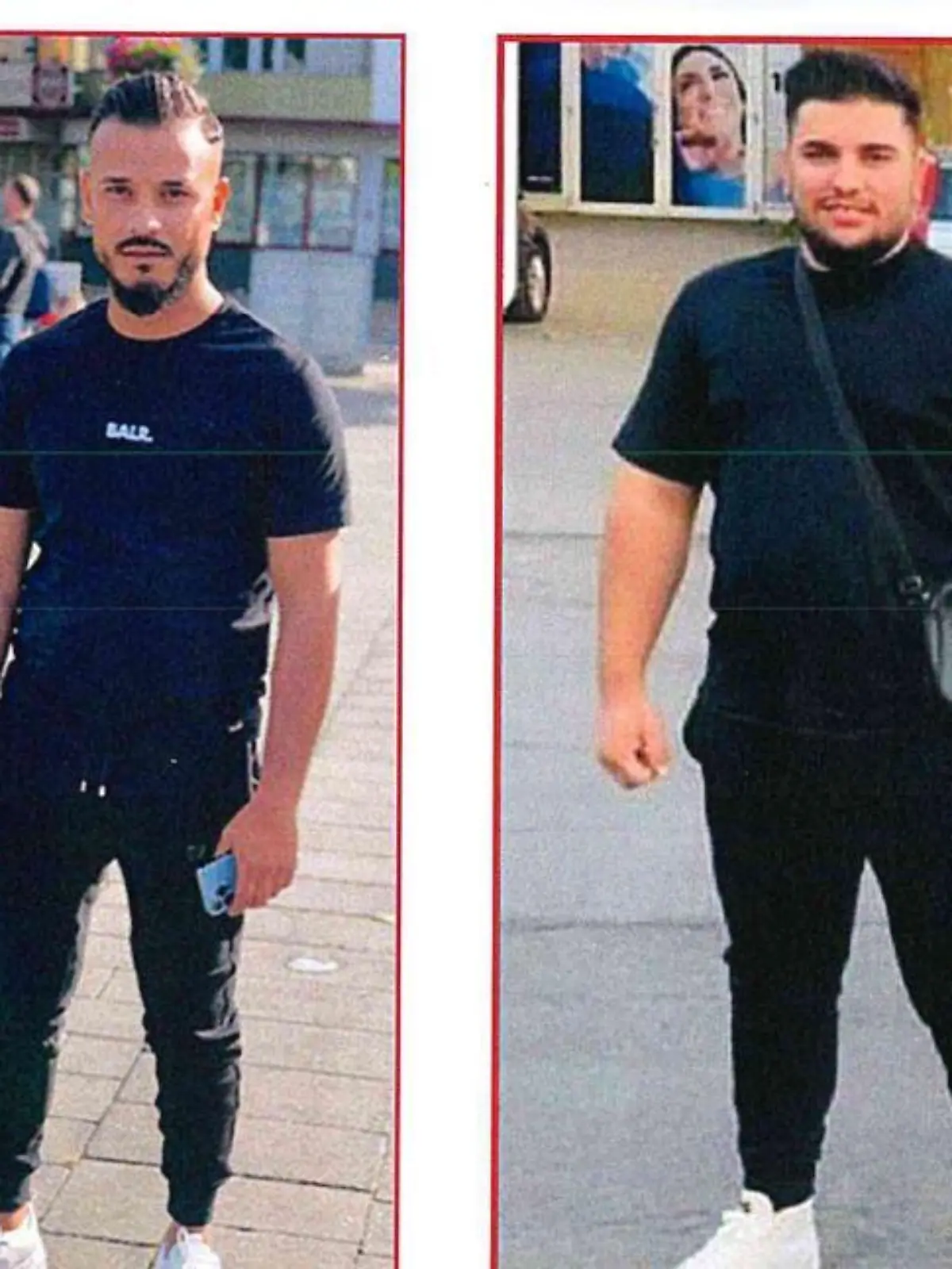 Die Polizei fahndet nach einem versuchten Tötungsdelikt in Duisburg-Rheinhausen nach diesen beiden Männern. Sie sollen bei einer Tauffeier einen 28-Jährigen angegriffen und lebensgefährlich verletzt haben.