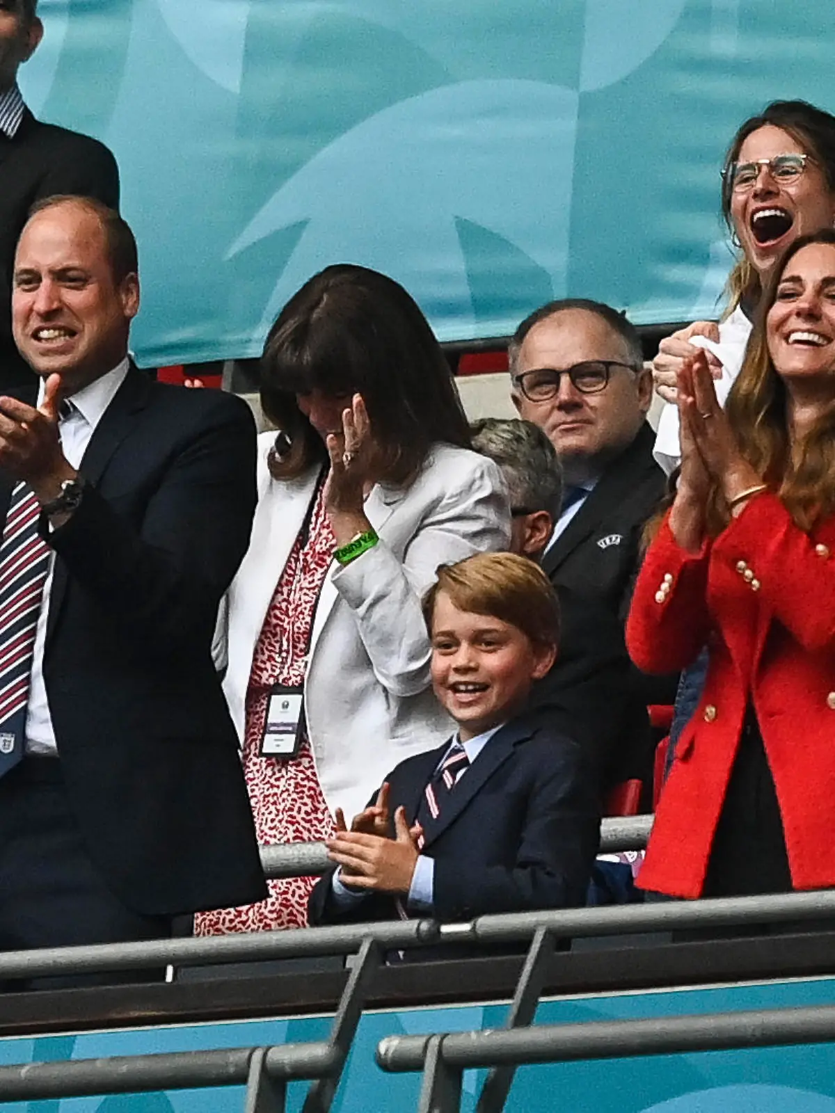 Jun 30, 2021 - London, England, UK - ENGLAND finally ended 55 years of heartache with a nerve-shredding 2-0 victory over Germany yesterday. In a superb display of resilience and perseverance, the Three Lions beat their old nemesis in front of a raucous crowd of 45,000 at Wembley. PHOTO SHOWS: Prince William, Prince George and Kate (Credit Image: © Kevin Quigley/Daily Mail/dmg media Licensing)