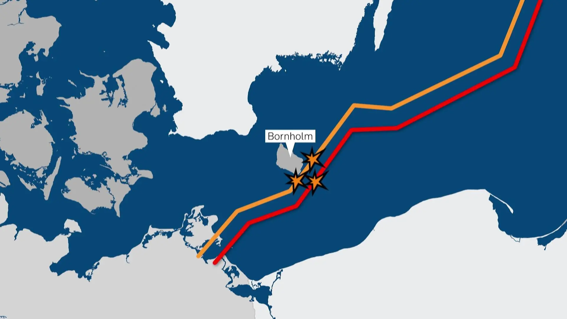Standort der Lecks der Ostseepipelines.