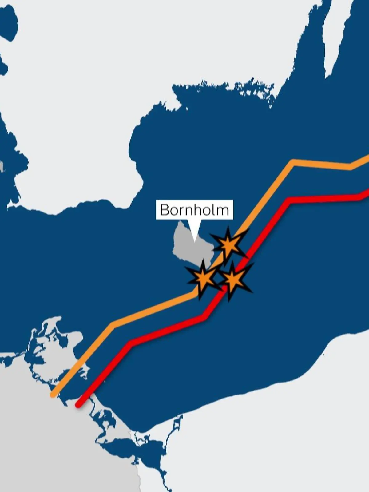 Standort der Lecks der Ostseepipelines.