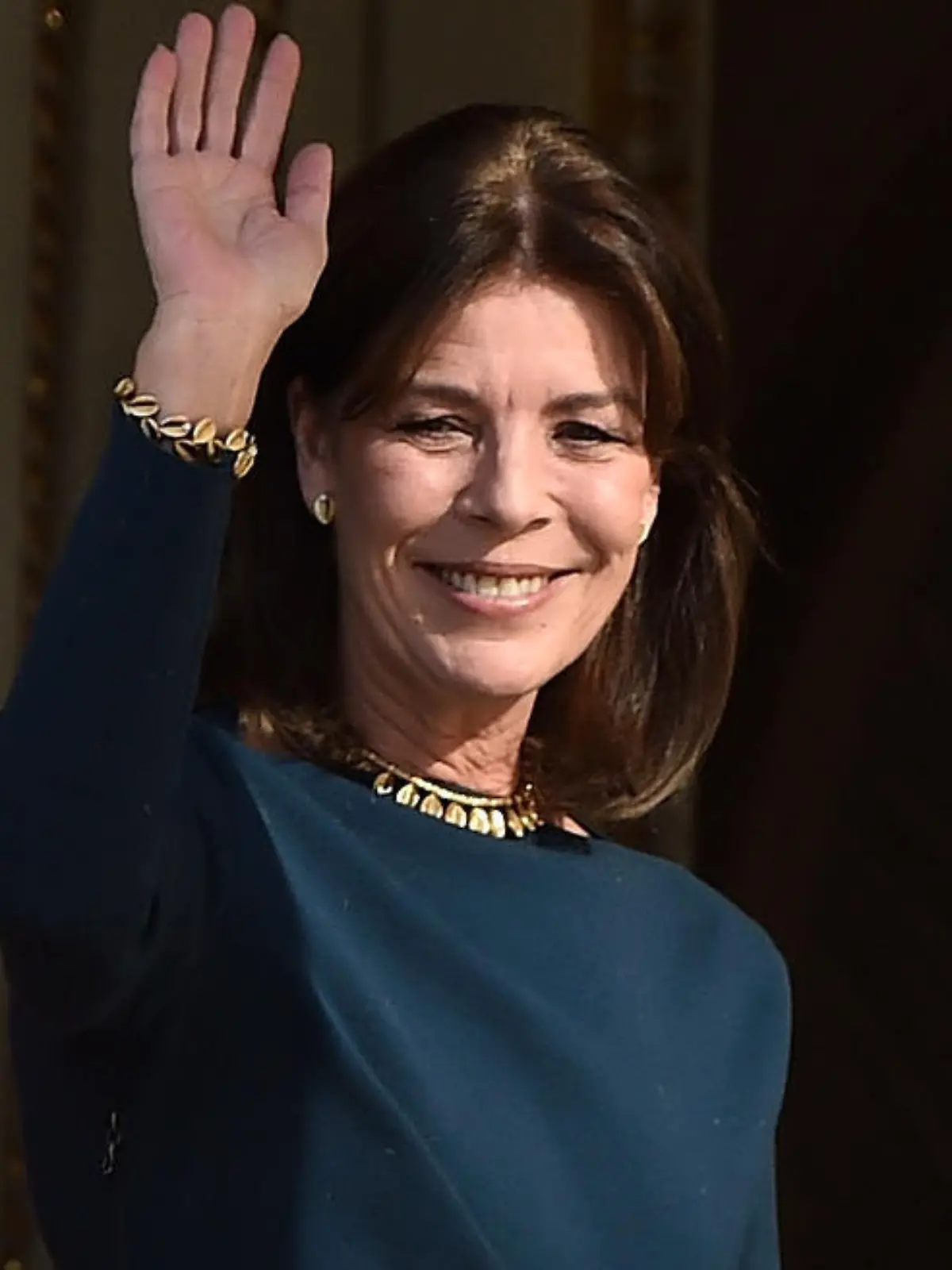 MONACO - JANUARY 07:  Princess Caroline of Monaco waves to the crowd as she attends the official presentation of the Monaco Twins on January 7, 2015 in Monaco, Monaco.  (Photo by Pascal Le Segretain/Getty Images)