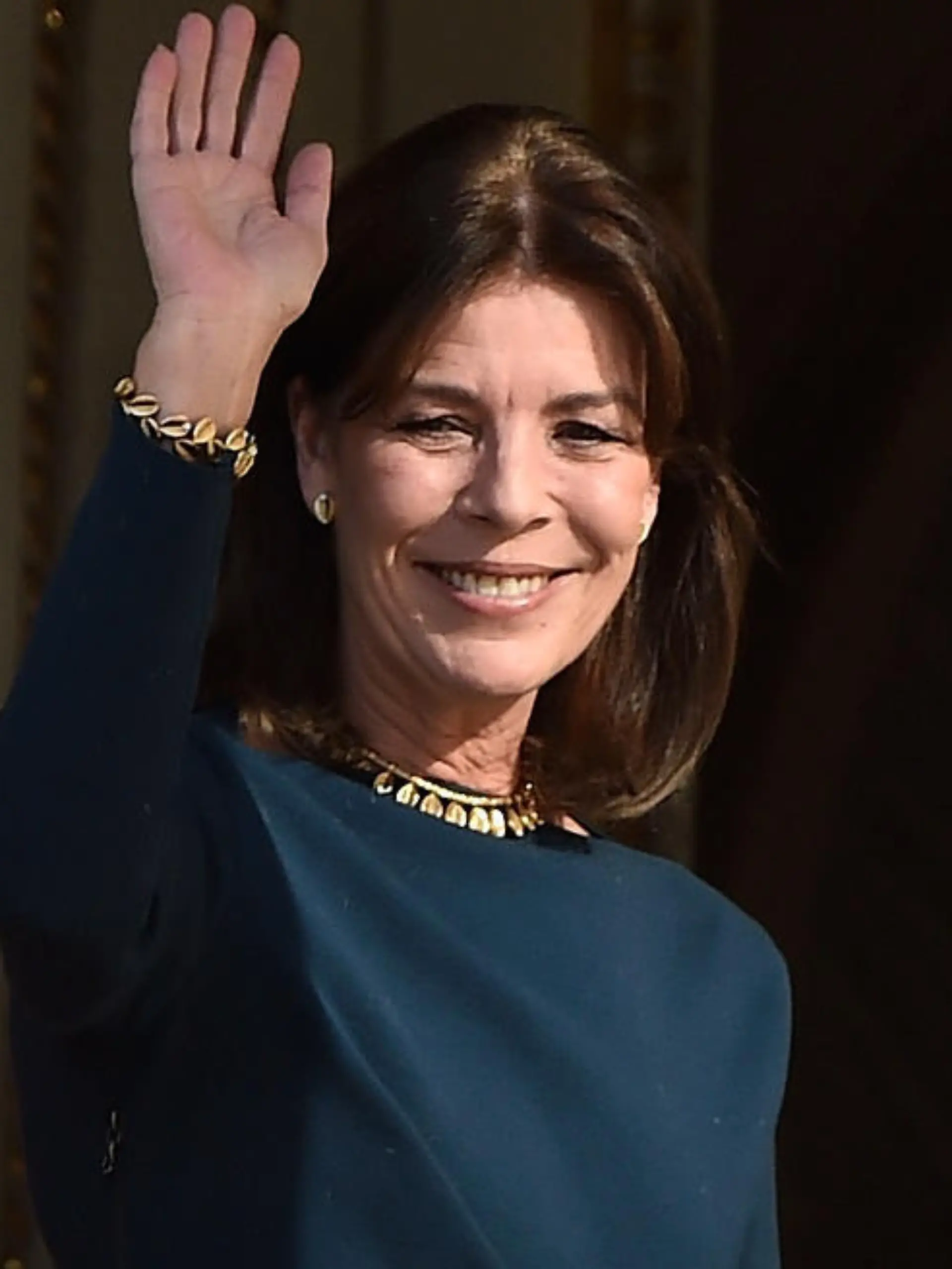MONACO - JANUARY 07:  Princess Caroline of Monaco waves to the crowd as she attends the official presentation of the Monaco Twins on January 7, 2015 in Monaco, Monaco.  (Photo by Pascal Le Segretain/Getty Images)