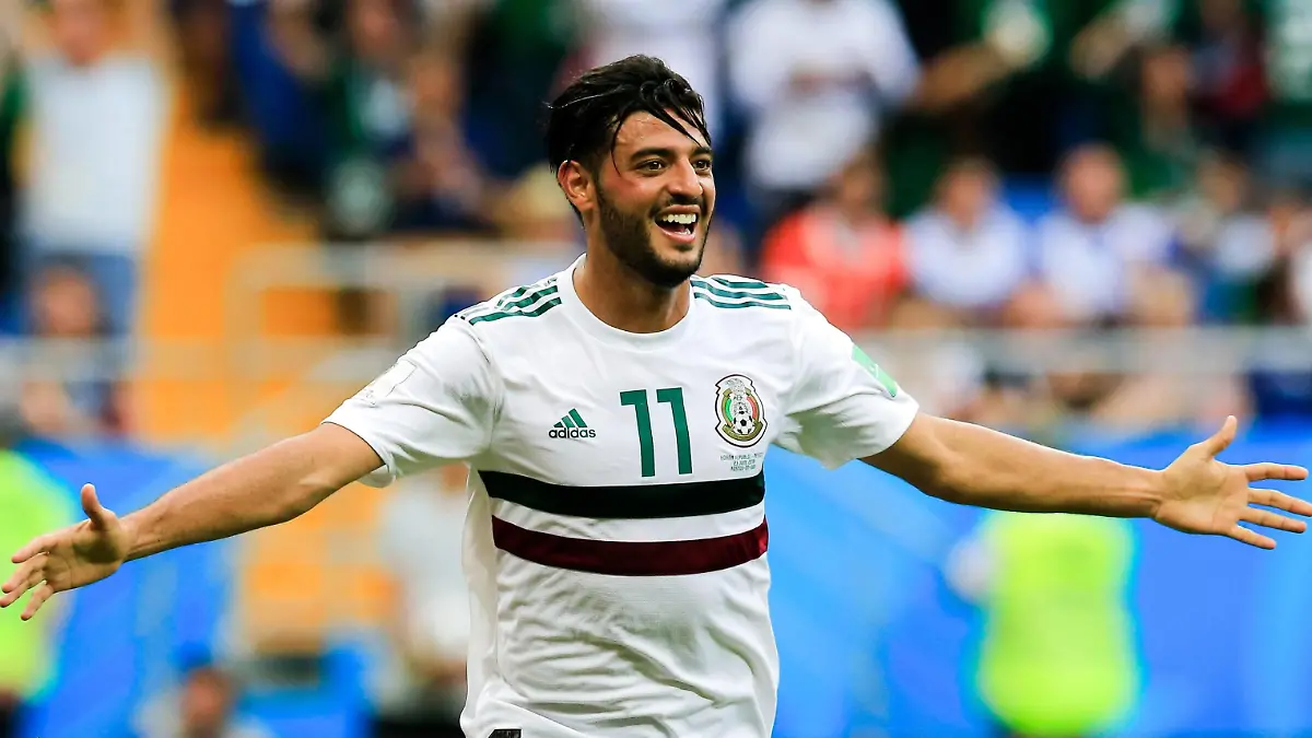 WM 2018, Südkorea - Mexiko ROSTOV-ON-DON, RUSSIA  JUNE 23, 2018: Mexico s Carlos Vela celebrates scoring in their 2018 FIFA World Cup WM Weltmeisterschaft Fussball Group F football match against South Korea at Rostov Arena Stadium. Valery Matytsin/TASS PUBLICATIONxINxGERxAUTxONLY TS085ECC  