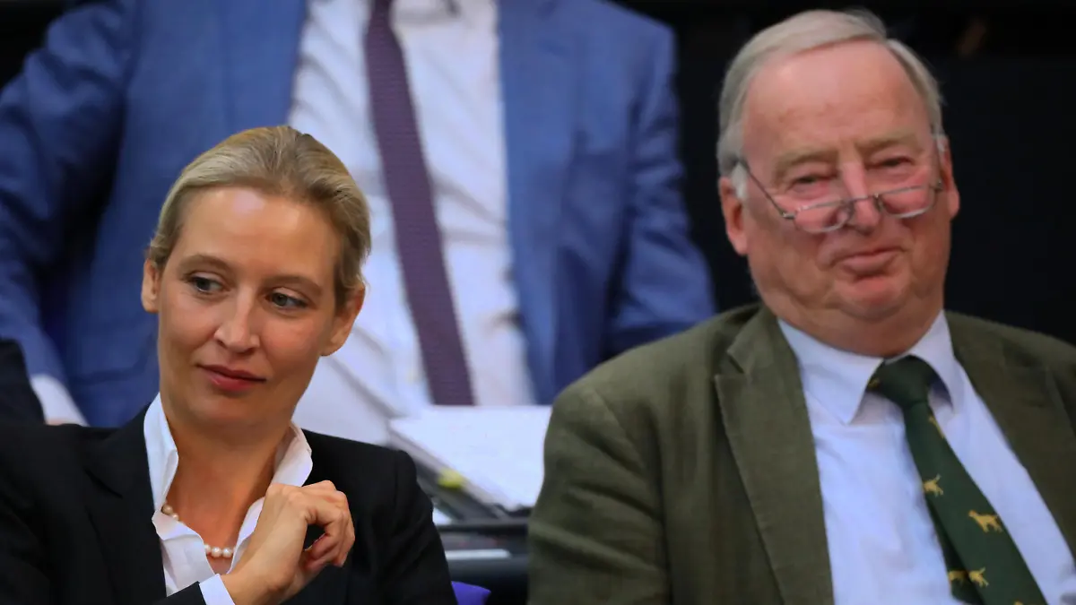 Leaders of Alternative for Germany (AfD) Alexander Gauland and Alice Weidel attend a budget debate at the lower house of parliament Bundestag in Berlin, Germany, July 4, 2018. REUTERS/Hannibal Hanschke
