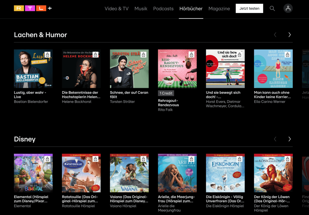 RTL+ Hörbücher Bibliothek