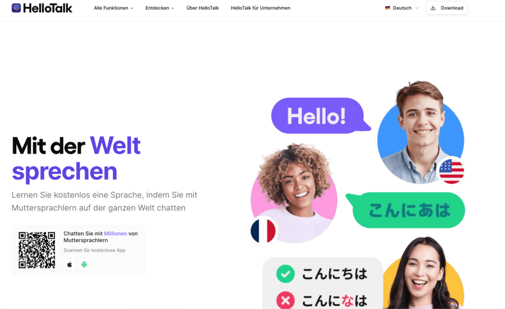 HelloTalk Webseite Screenshot