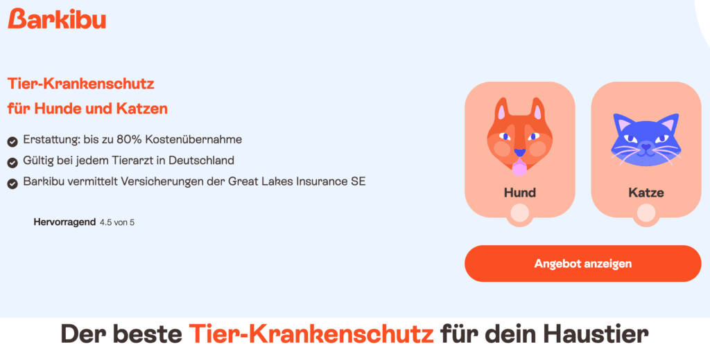 Barkibu Webseite mit Tarifrechner für Hunde- und Katzenversicherung