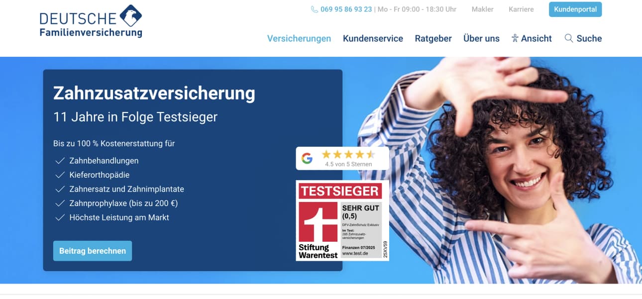 DFV-ZahnSchutz Exklusiv 100 bei Stiftung Warentest