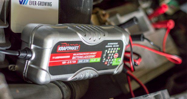 Dino KRAFTPAKET 10A-12V/24V Batterieladegerät im Test - Dieses Ladegerät können Sie bei allen 12V und 24V Batterien bis zu einer Kapazität von 200Ah im Lademodus, oder bis 240Ah im Erhaltungslademodus nutzen