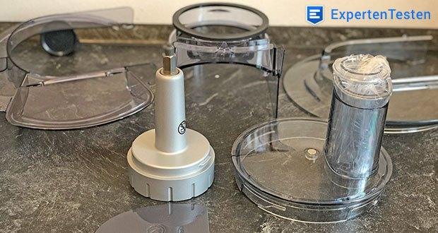 Kenwood Cooking Chef Gourmet KCC9060S Küchenmaschine im Test - enthaltenes Zubehör: Rührelemente (K-Haken, Profi-Ballonschneebesen, Knethaken, Flexi-Rührelement, Cooking CHEF Koch-Rührelement), ThermoResist Glas-Mixaufsatz, Dampfgarsieb, Multi-Zerkleinerer, Cooking Chef Gourmet Kochbuch