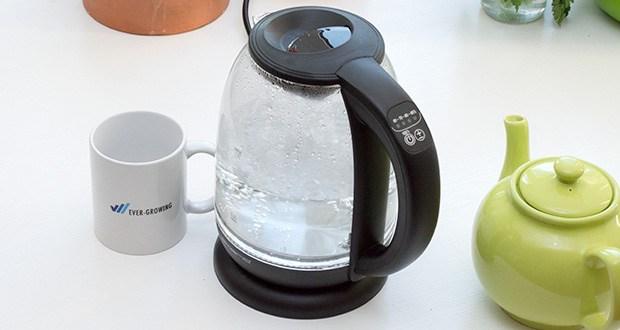Emerio Glas Wasserkocher im Test - durch die Temperaturwahl (wählbar: 60°C - 70°C - 80°C - 90°C - 100°C) ideal für z.B. Kaffee, Tee, Babynahrung, Suppe, Instantgerichte usw., inkl. feinporigem Kalkfilter