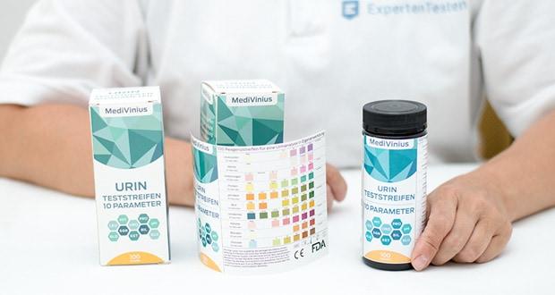 MediVinius 100 Urin Teststreifen mit 10 Parameter: pH-Wert, Glukose (Blutzucker), Ketone, Protein, Bilirubin, Urindichte, Blut, Urobilinogen, Nitrit, Leukozyten