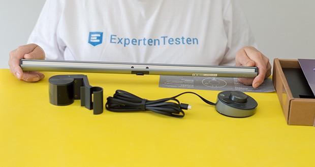 BenQ ScreenBar Plus LED-Monitor-Lampe im Test - verfügt über ein asymmetrisches optisches Design, welches gewährleistet, dass nur der Schreibtisch beleuchtet wird, nicht aber das Display