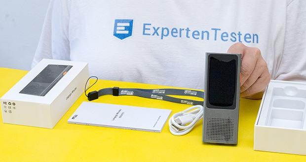Langogo Minutes Sprachübersetzer und Diktiergerät im Test - Lieferumfang: 1x Langogo Minuten; 1x USB-C Kabel; 1x Schlüsselband; 1x Bedienungsanleitung