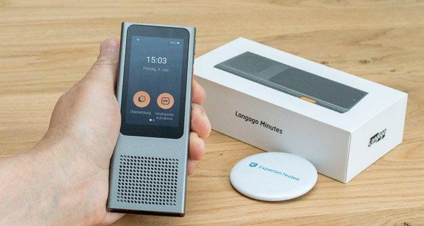 Langogo Minutes Sprachübersetzer und Diktiergerät im Test - ist der Übersetzungsmodus eingestellt, wird das gesprochene Wort erkannt sowie auf dem Display angezeigt, in die ausgewählte Zielsprache übersetzt und laut ausgesprochen