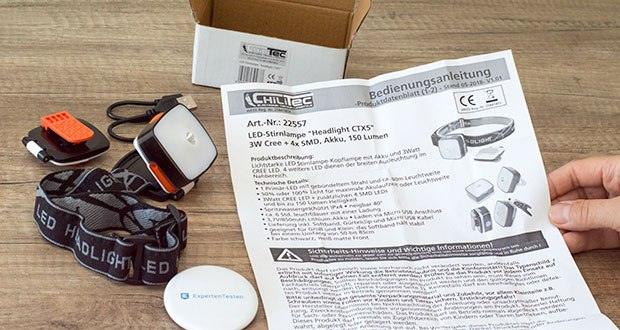 Chilitec LED-Stirnlampe Headlight CTX5 im Test - Betrieb 5V/850mAh Lithium-Akku