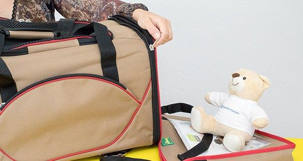 HUNTER KANSAS Tragetasche für Hunde und Katzen im Test - die zwei großen Einstiegsöffnungen von oben und vorne aus Netzmaterial verschaffen dem Hund zusätzlich freie Sicht nach draußen