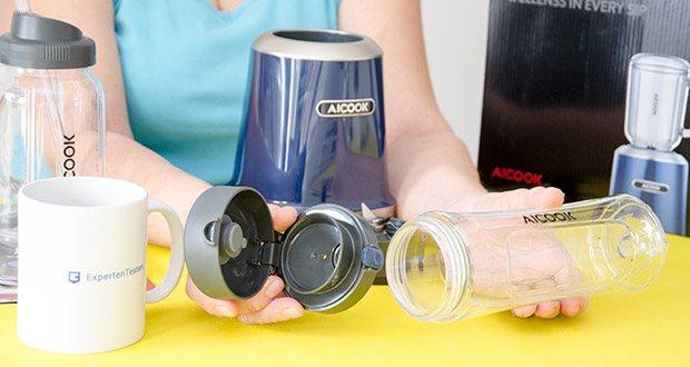 AICOOK Smoothie Maker im Test - mit nur einem Tastendruck können Sie den auslaufsicheren Deckel öffnen und Ihre Hände zum Wandern, Fahren, Radfahren oder Fitnesstraining befreien