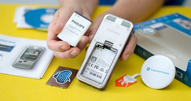 Philips DPM6000 Digitales Diktiergerät im Test - Energiesparfunktionen und ein hochleistungsfähiger Li-Ion-Akku ermöglichen eine verlängerte Aufnahmezeit und ein einfaches Aufladen über eine standardmäßige USB Verbindung