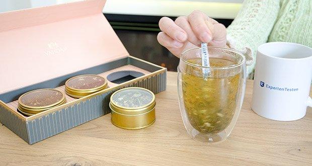 VAHDAM Sortiertes 3 Tee-Geschenkset im Test - idealerweise 3-5 Minuten in gekochtes Wasser eintauchen