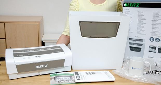Leitz IQ Home Office Aktenvernichter im Test - Lieferumfang: 1x Leitz IQ Home Office Aktenvernichter, Sicherheitsstufe P4, Partikelschnitt
