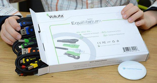 Volutz Micro USB Kabel 5er Pack im Test - beinhaltet sind 5 farbcodierte Ladekabeln in verschiedene Längen (1x3m, 1x2m, 3x1m)