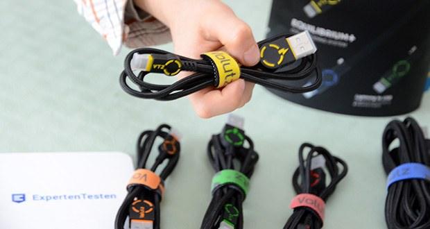 Volutz USB zu Lightning Kabel 5er Pack im Test - Nylon Ummantelung sorgt für sehr hohe Widerstandsfähigkeit gegenüber Biegungen und dem täglichen Verschleiß