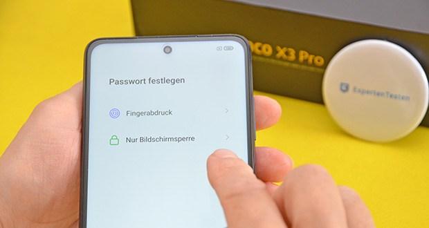 Xiaomi Smartphone Poco X3 Pro im Test - Sicherheit: Seitlicher Fingerabdrucksensor, AI Face Unlock