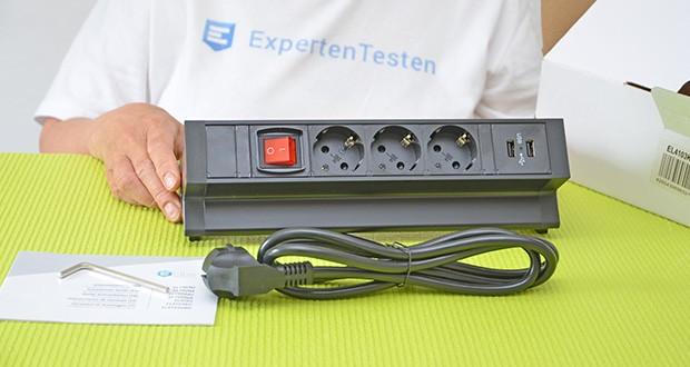 Elbe Inno klemmbare Tischsteckdose im Test - Lieferumfang: 1x Steckdosenleiste, 1x Gebrauchseinleitung, 1x Sechskantschlüssel