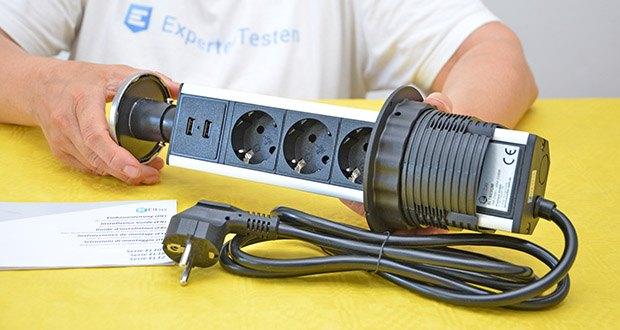 Elbe Inno versenkbare Tischsteckdosenleiste im Test - Strohmbuchsen: 3; USB Anschlüsse: 2; Schalter