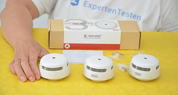 X-Sense Mini Funkvernetzbarer Rauchmelder 3-Pack im Test - Lieferumfang: 3× Alarmeinheiten, 3× Halterungen, 6× Wanddübel, 6× Schrauben, 1× Bedienungsanleitung