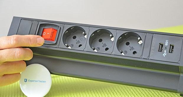 Elbe Inno klemmbare Tischsteckdose im Test - Material: Aluminiumlegierung und flammhemmendem PC-Kunststoff; Maße: 28.6 x 11.1 x 4.8 cm; Gewicht: 805 g