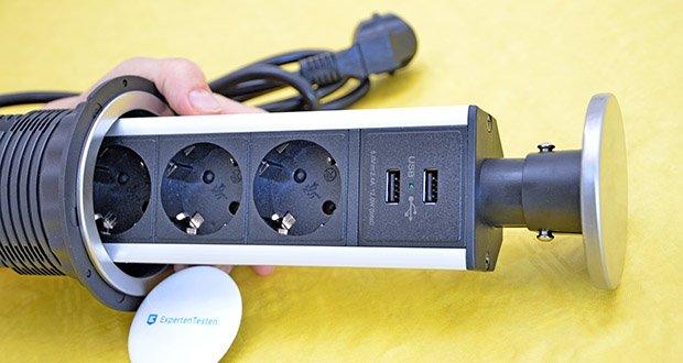 Elbe Inno versenkbare Tischsteckdosenleiste im Test - besteht aus flammenhemmendem Material; Leistung des Kabels: 3500 Watt