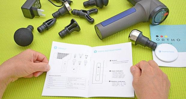 Orthomechanik OrthoGun 2.0 Massagepistole im Test - Gebrauchsanleitung und auch ein Heft mit Tipps zur Anwendung auf Deutsch