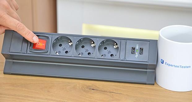 Elbe Inno klemmbare Tischsteckdose im Test - verfügt über eine stabile Struktur aus Aluminium und PVC-Kunstoff, welche eine lange Funktionsdauer garantiert