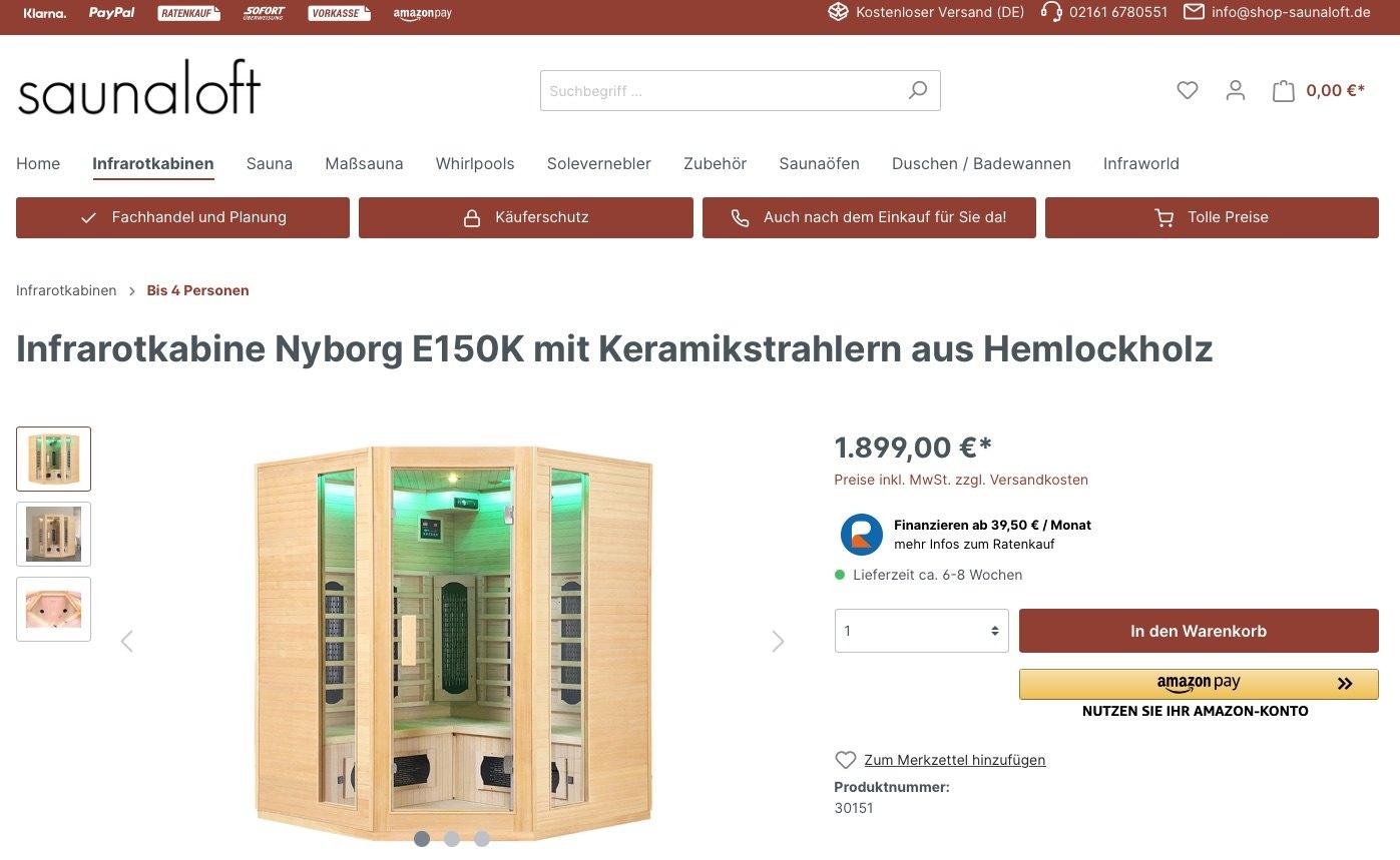 Infrarotkabine Nyborg mit Keramikstrahlern