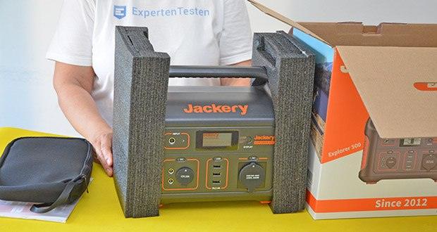 Jackery Tragbare Powerstation Explorer 500 im Test - Abmessungen: 30 x 19,3 x 23,4 cm; Gewicht: 6 kg
