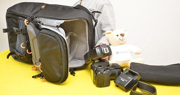 Tarion Kamerarucksack Fotorucksack im Test - große Kapazität: Platz für 2 Kameras + 8 Objektive + 1 Stativ + Zubehör