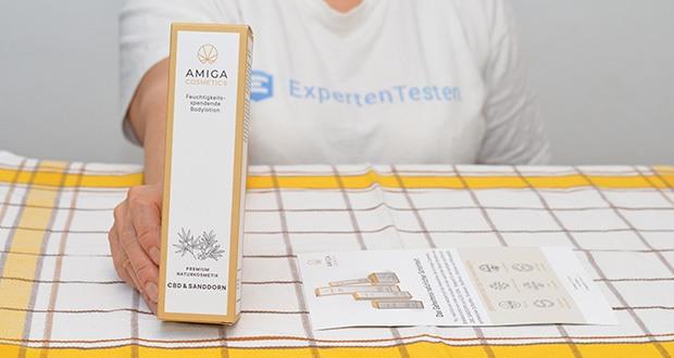 Amiga Cosmetics Feuchtigkeitsspendende Bodylotion mit CBD & Sanddorn im Test - CBD Gehalt: 200 mg