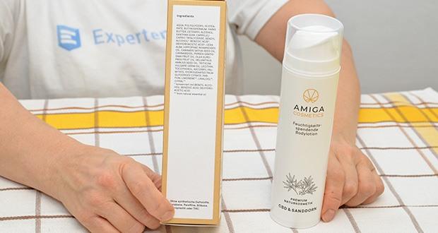 Amiga Cosmetics Feuchtigkeitsspendende Bodylotion mit CBD & Sanddorn im Test - Inhaltsstoffe: AQUA, POLYGLYCERYL-10 STEARATE, BUTYROSPERMUM PARKII BUTTER, CETEARYL ALCOHOL, XANTHAN GUM, CERA ALBA, CAPRYLIC/ CAPRIC TRIGLYCERIDE, BENZYL ALCOHOL, BENZOIC ACID, DEHYDROACETIC ACID, HIPPOPHAE RHAMNOIDES OIL, CANNABIS SATIVA SEED OIL, CANNABIDIOL, PERSEA GRATISSIMA FRUIT OIL, OLEA EUROPAEA FRUIT OIL, HELIANTHUS ANNUUS SEED OIL, TRITICUM VULGARE GERM OIL, LECITHIN, TOCOPHEROL, ASCORBYL PALMITATE, HYDROGENATED PALM GLYCERIDES CITRATE, PARFUM, LIMONENE, LINALOOL, CITRAL