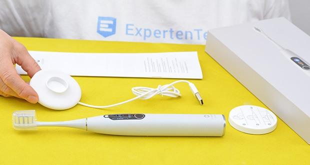 Oclean X Pro Elite Schallzahnbuerste im Test - Lieferumfang: 1x Oclean X Pro Elite Schallzahnbuerste, 1x Ladegerät, 1x USB-Kabel, 1x Befestigung, 1x Anleitung