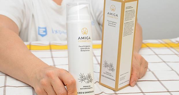 Amiga Cosmetics Feuchtigkeitsspendende Bodylotion mit CBD & Sanddorn im Test - ohne synthetische Duftstoffe, Parabene, Paraffine, Silikone, Mikroplastik oder THC