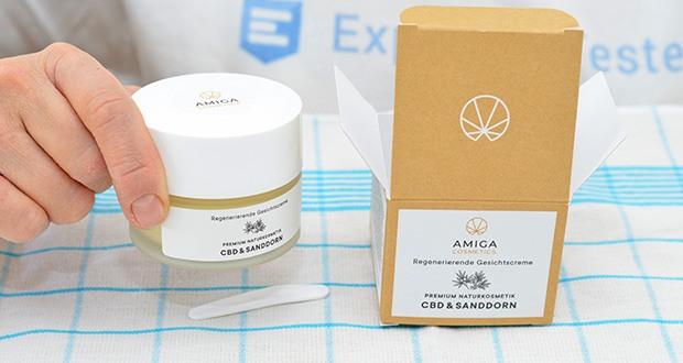 Amiga Cosmetics Regenerierende CBD Gesichtscreme im Test - die Creme nährt die Haut, sorgt für ein glättendes Hautbild und hat einen Anti-Aging-Effekt
