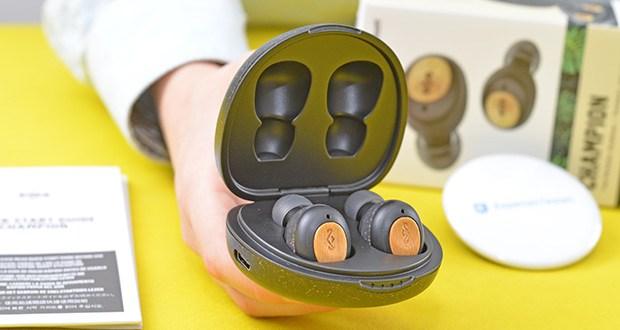 House of Marley True Wireless Champion In-Ear Ohrhörer im Test - wurden aus FSC-zertifiziertem Bambus, Aluminium, natürlichem Holzfaserverbundstoff und recyceltem Silikon hergestellt