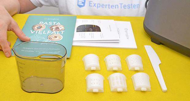 Springlane Automatische Nudelmaschine Nina im Test - verfügt über 7 verschiedene Nudeleinsätze für Spaghettini, Spaghetti, Spaghettoni, schmale Bandnudeln, breite Bandnudeln, Penne und Lasagne