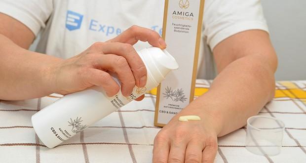 Amiga Cosmetics Feuchtigkeitsspendende Bodylotion mit CBD & Sanddorn im Test - sorgt für eine spürbar straffe, elastische Haut