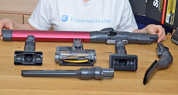 Shark Anti Hair Wrap Akku-Staubsauger IZ251EUT im Test - mit den im Lieferumfang enthaltenen nützlichen Aufsätzen können Sie zudem Polster, Ritzen und anspruchsvolle Oberflächen wie Sockelleisten oder Jalousien problemlos reinigen