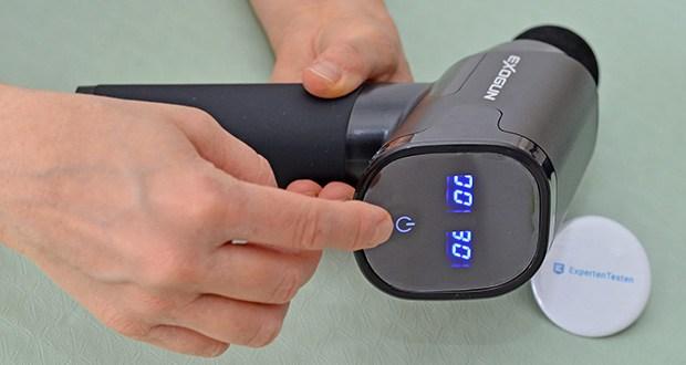 ExoGun DreamPro Massagepistole im Test - LCD Bildschirm mit der Geschwindigkeitseinstellung