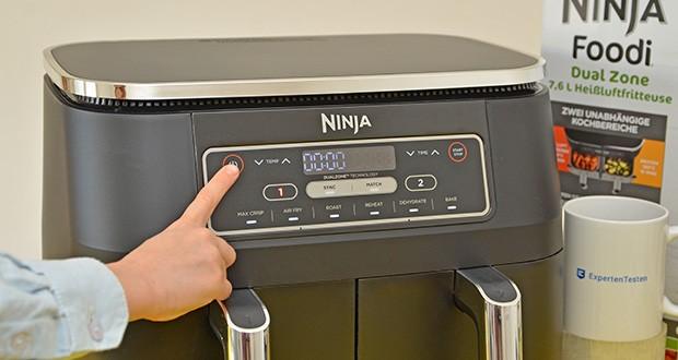 Ninja Foodi Dual Zone Heißluftfritteuse AF300EU im Test - mithilfe der MATCH-Funktion können Sie in beiden Garzonen dieselben Einstellungen verwenden und erhalten damit die doppelte Menge in der gleichen Zeit