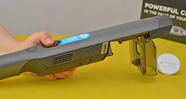 Shark Akku-Handstaubsauger WV200EU im Test - die praktische One-Touch-Entleerung öffnet den Staubbehälter mit einem einzigen Knopfdruck